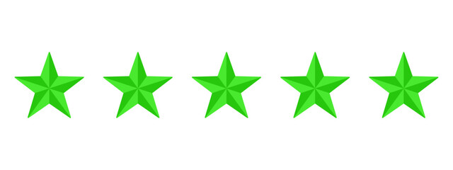Wall Mural - five green stars for rating or reviewing in applications or websites – simple green 3d stars isolate