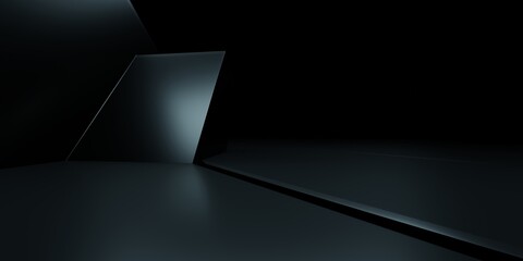 Wall Mural - 3d rendering of black abstract geometric background. scene for advertising design, showroom, technol