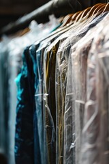 Poster - A row of clothes hanging on a rack. Perfect for fashion, retail, or laundry concepts