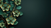 Happy Saint Patrick's Day With Green And Gold Shamrocks Clover Leaf Background. AI Generated Image