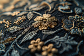 Poster - A close up view of a piece of cloth with a beautiful flower pattern. This image can be used for various purposes