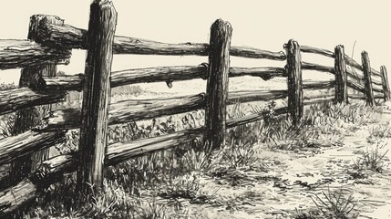 Canvas Print - A simple drawing of a fence in a field. This versatile image can be used for various projects