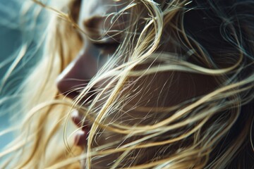 Poster - A close-up photograph capturing the beauty of a person with long flowing hair. This versatile image can be used in various contexts