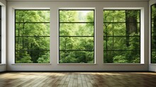 Two Large Windows With Trees Outside Generative AI
