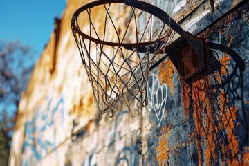 Poster - A building with a basketball hoop hanging from the side. Suitable for sports-related projects or urban themes
