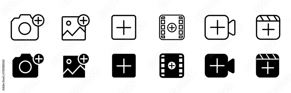 Camera with plus sign, insert and add video or photo icon add photo ...