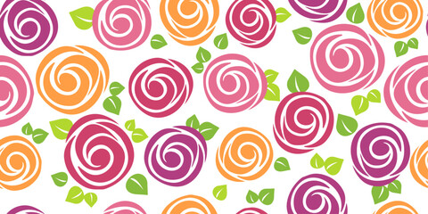 Aufkleber - Pattern of roses. Simple prosky pattern of roses. Seamless vector for print. White background.