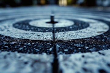 Poster - A black and white picture of a target in the middle of a street. Suitable for various concepts and themes