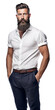 © Michael - Isolated standing handsome bearded man wearing  white shirt, cutout on transparent background, ready for architectural visualisation.