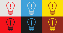 Colorful Light Bulb And Exclamation Mark Icons Set In 6 Colors For Vibrant Designs, Light Bulb And Exclamation Mark Isolated On Background