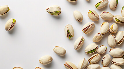 Wall Mural - Pistachios on white background, top view. Healthy food