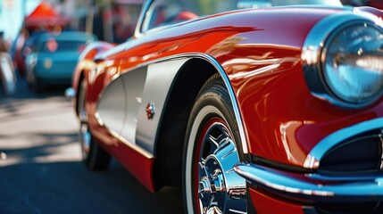 Canvas Print - A close up view of a red and black car. Suitable for automotive and transportation themes