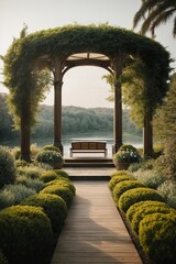 Poster - Luxurious landscaping is a place to relax near the lake. Summer nature, landscaping concept.