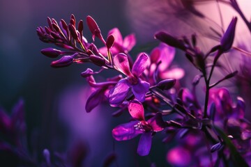 Poster - A detailed view of a plant featuring vibrant purple flowers. Perfect for adding a touch of color and nature to any project or design