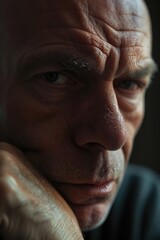 Aufkleber - A close-up view of a man's face with his hand resting on his chin. This image captures a moment of deep thought and contemplation. Perfect for expressing introspection and decision-making.