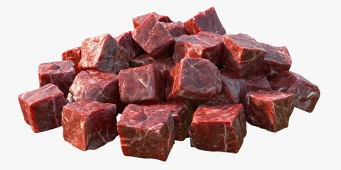 Poster - A pile of cubes of meat stacked on top of each other. Suitable for various culinary, cooking, and food-related concepts