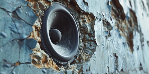 Poster - A close up of a speaker mounted on a wall. Suitable for various uses
