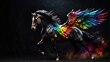 colorful wings horse on dark background