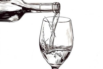 Aufkleber - A drawing of the process of pouring wine into a glass. Ideal for use in wine tasting events or restaurant menus