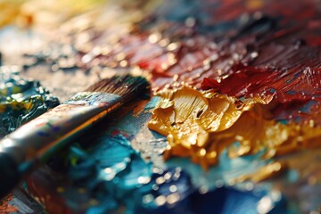 Canvas Print - A close-up view of a palette with a brush. Perfect for artists, painters, and creative projects