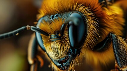 Poster - A detailed close up view of a bee's face. Perfect for educational materials or nature-themed designs