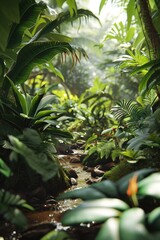 Poster - A picture of a stream running through a vibrant and lush green forest. Perfect for nature enthusiasts and landscape lovers