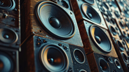 Poster - A pile of speakers stacked on top of each other. Perfect for music events or sound system illustrations