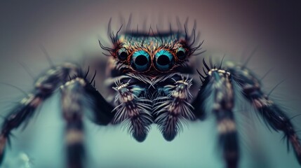 Poster - A close up of a spider with blue eyes and long legs, AI