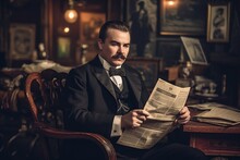 Man In Victorian Times Reading A New Newspaper