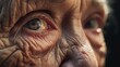 Portrait closeup old grandma's or grandmother face with wrinkles skin. AI generated image