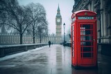 Fototapeta Big Ben - traditional telephone booth in London with Big Ben in the background