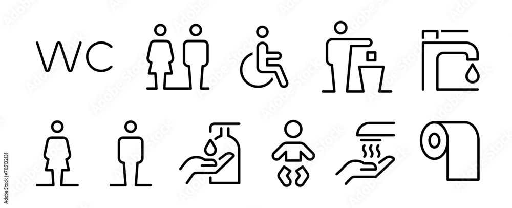 Vector de Stock Toilet line icon set. WC sign. Man, woman, shower ...