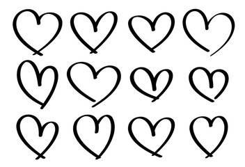 Wall Mural - Set of black bubble hearts icons. Hand drawn line art effect, Happy Valentine's day card or banner or letter template.