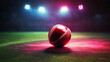 cricket ball in textured cricket game field with neon fog - center, midfield