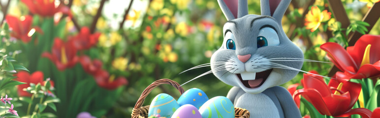 Wall Mural - easter bunny with easter eggs
