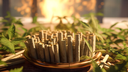 Roll your own cannabis cigarette, medicinal marijuana. A stock photo illustrating the natural elements and therapeutic aspects of cannabis use