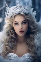 Wall Mural - fashionable princess in the snowy winter forest