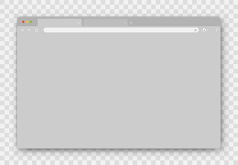 Fototapete - The design of the web browser window in gray on a transparent background. An empty website layout with a search bar and buttons. Vector illustration.