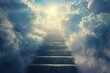 Ascending to Heaven: Sunlit Staircase Leading to the Sky with Religious Concept