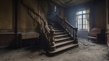 Dirty Stairs In An Old And Abandoned House