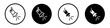 Searchlight icon set. Stage show spotlight vector symbol in a black filled and outlined style. Theater lamp light sign.