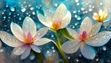 Fototapeta Kwiaty - Abstract pattern of flower with water drops on wet glass