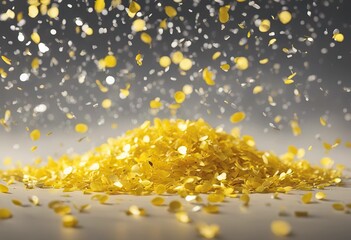 Wall Mural - Confetti rain on yellow background stock photoConfetti Celebration Backgrounds Yellow Party Social