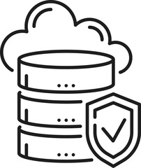 Poster - Database icon of CMS content management system, data server and digital media cloud, vector line symbol. CMS or internet content technology system icon of information database cloud or backup server