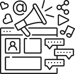 Aufkleber - Social media director, IT specialist icon for internet marketing and content promotion, line vector. Social media blogs and vlogs, podcast and digital network or mobile media development manager