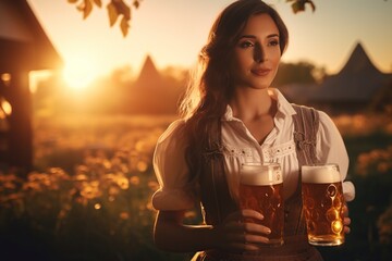 Wall Mural - young waitress dressed in traditional clothing at the oktoberfest