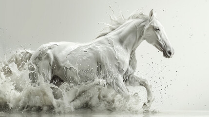  
Milk splashes onto a milky white poster of a full-length horse with lots of detail. Nice background.