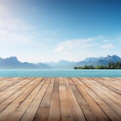 Sticker - Wooden dock over calm lake with distant mountains