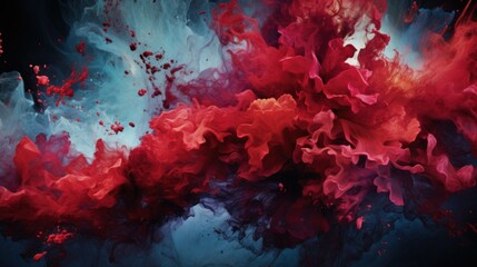 Poster - A bold and visually striking background of red and blue ink clouds swirling together in water, creating an intense and dramatic effect.