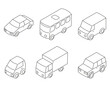 A set of 6 cars in outline. Urban transport in isometric view and outline.